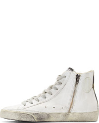 Golden Goose White Leather Camo Canvas Francy High Tops