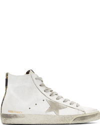 Golden Goose White Leather Camo Canvas Francy High Tops