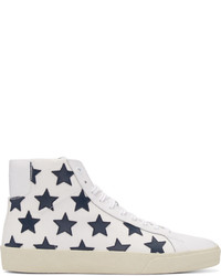 Saint Laurent White Stars Court Classic High Top Sneakers