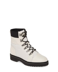 White Canvas Lace-up Flat Boots