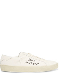 Saint Laurent Court Classic Embroidered Distressed Canvas Sneakers Off White