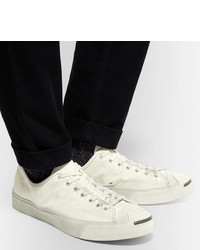 Converse Jack Purcell Ox Distressed Suede Trimmed Canvas Sneakers