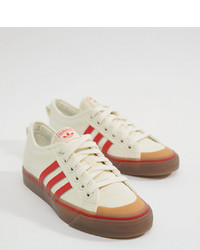 adidas Originals Nizza Canvas Trainers In White And Red