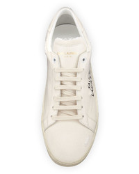 Saint Laurent Sl06 Distressed Low Top Court Sneaker Optic White