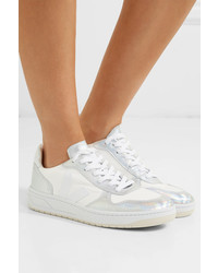 Veja V 10 Iridescent Metallic Leather And Canvas Sneakers