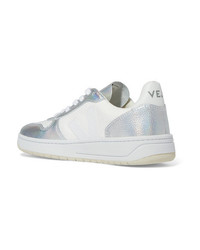 Veja V 10 Iridescent Metallic Leather And Canvas Sneakers