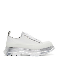 Alexander McQueen White And Silver Tread Slick Low Sneakers