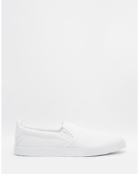 Asos Brand Slip On Sneakers In White Canvas With Heel Detailing