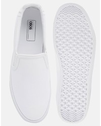 Asos Brand Slip On Sneakers In White Canvas With Heel Detailing