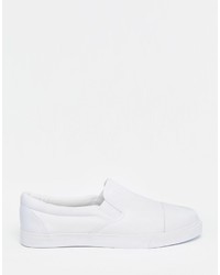Asos Brand Slip On Sneakers In White Canvas With Toe Cap