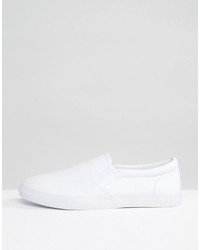 Asos Slip On Sneakers In White Canvas
