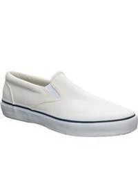 Sperry Top-Sider Striper Slip On White Canvas Shoes