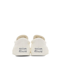 MAISON KITSUNE White Canvas Slip On Sneakers