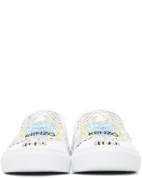 Kenzo White Limited Edition Geo Tiger K Skate Slip On Sneakers