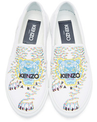 Kenzo White Limited Edition Geo Tiger K Skate Slip On Sneakers