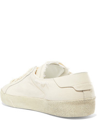 Saint Laurent Court Classic Leather Trimmed Distressed Cotton Sneakers Off White