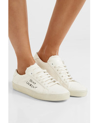 Saint Laurent Court Classic Leather Trimmed Distressed Cotton Sneakers Off White
