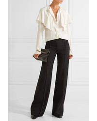 Lemaire Ruffled Stretch Silk And Wool Blend Shirt Ivory
