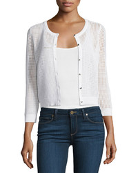 Milly 34 Sleeve Button Front Mesh Cardigan White