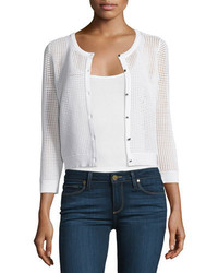 Milly 34 Sleeve Button Front Mesh Cardigan White
