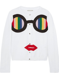 Alice + Olivia Alice Olivia Ruthy Rainbow Staceface Appliqud Cotton Blend Cardigan White