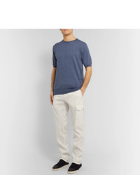 Thom Sweeney Slim Fit Linen And Cotton Blend Cargo Trousers