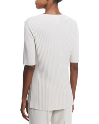 Lafayette 148 New York Cashmere Half Sleeve Ribbed Sweater White