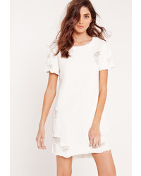 Missguided Destroyed Denim T Shirt Dress White