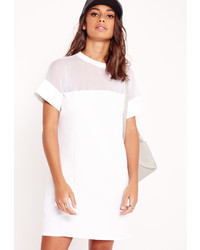 Missguided Mesh Panel T Shirt Dress White