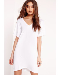 Missguided Wide V Neck T Shirt Dress White