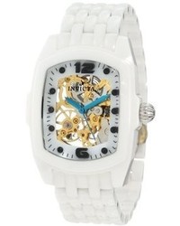 Invicta 1127 Lupah Mechanical Gold Tone Skelton And Mother Of Pearl Dial White Ceramic Watch