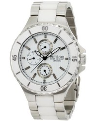 Armitron 204794wtwt White Ceramic Bracelet Multi Function Silver Tone Watch