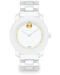 Movado Bold Ceramic Goldtone Stainless Steel Watchwhite