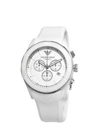 Emporio Armani Ceramic White Silicone Strap Chronograph Watch