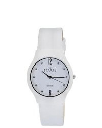 Skagen White Ceramic Leather Strap Watch