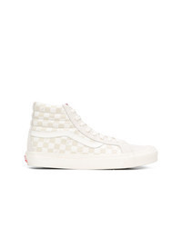 White Check Canvas High Top Sneakers