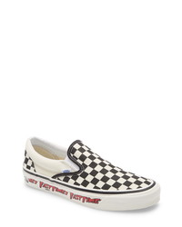 White Check Canvas Slip-on Sneakers