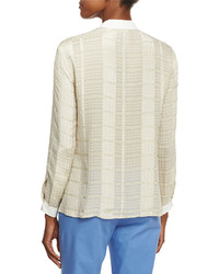 Etro Floral Embroidered Check Blouse Ivory