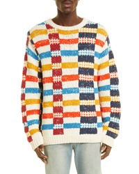 The Elder Statesman Vibrant Plaid Organic Cotton Sweater In Plaid Blue Multi At Nordstrom