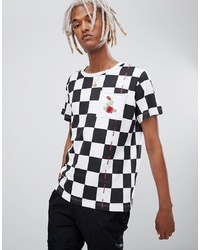 Profound Aesthetic Checkerboard T Shirt With Rose Print In White