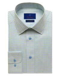 David Donahue Trim Fit Dress Shirt In Whitegreen At Nordstrom