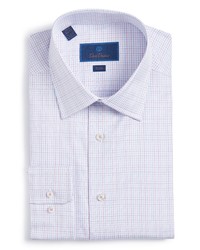 David Donahue Trim Fit Microcheck Dress Shirt In Whiteberryblue At Nordstrom