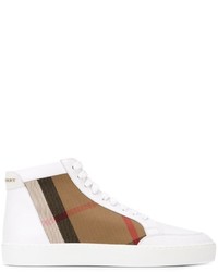 White Check Leather High Top Sneakers
