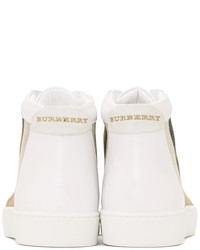 Burberry White Salmond Check High Top Sneakers