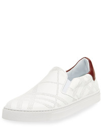 Burberry Copford Perforated Check Leather Slip On Sneaker White