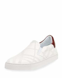 Burberry Copford Perforated Check Leather Slip On Sneaker White