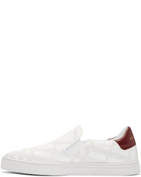 Burberry White Copford Check Slip On Sneakers