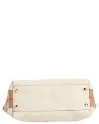 Burberry Welburn House Check Leather Tote Ivory