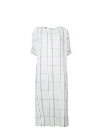 White Check Linen Midi Dress