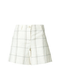 White Check Linen Shorts
